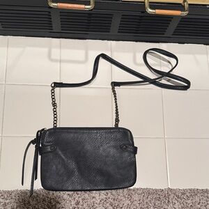 Black Leather-Look Crossbody Bag 22" long strap